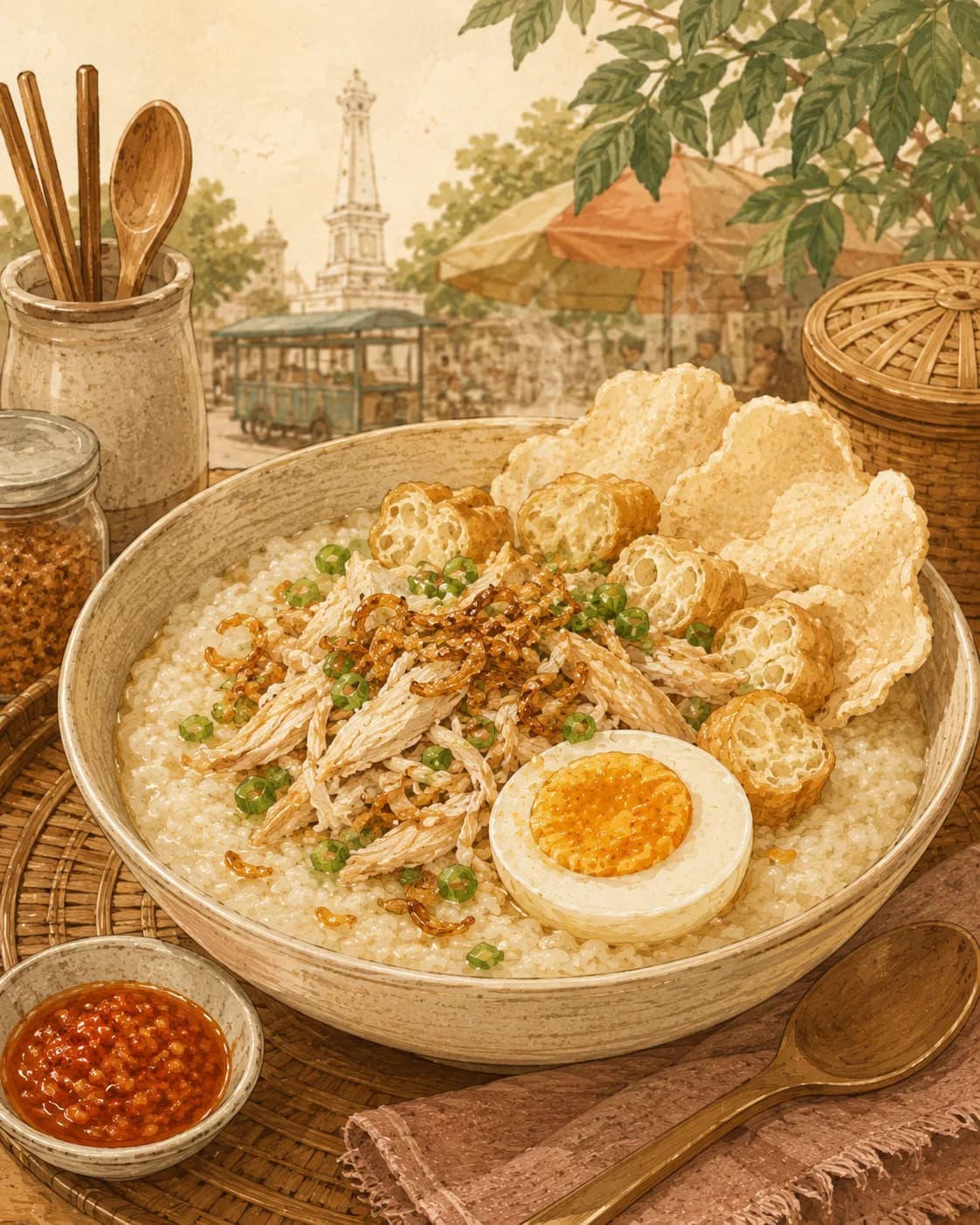 Bubur ayam, petit-déjeuner de Indonesie