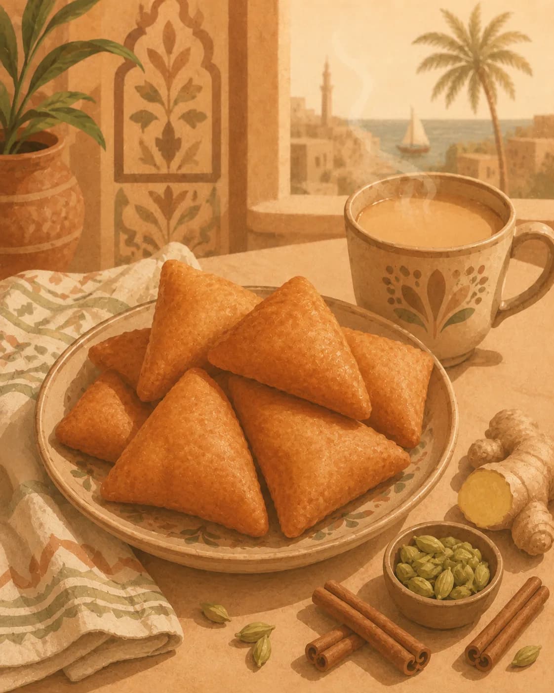 Chai et mandazi, petit-déjeuner de Afrique de l'est, cote swahilie