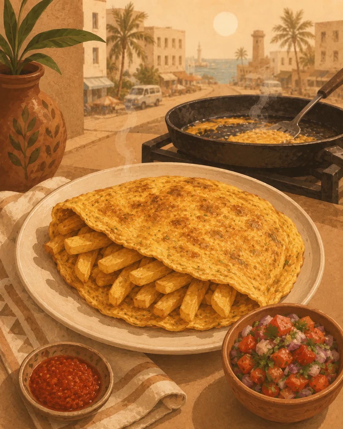Chipsi mayai avec kachumbari, petit-déjeuner de Tanzanie