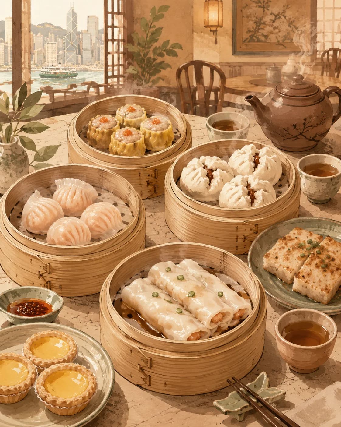 Mini brunch dim sum, petit-déjeuner de Chine cantonaise, Guangdong, Hong Kong, Macao