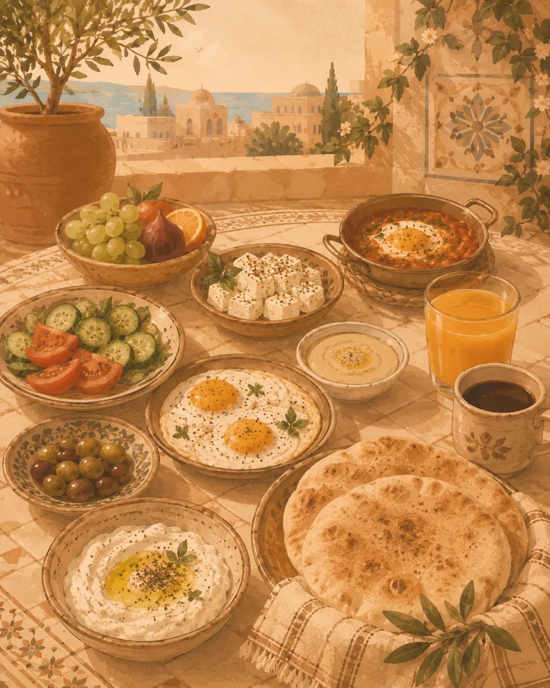 Plateau de petit-déjeuner israélien, petit-déjeuner de Israël
