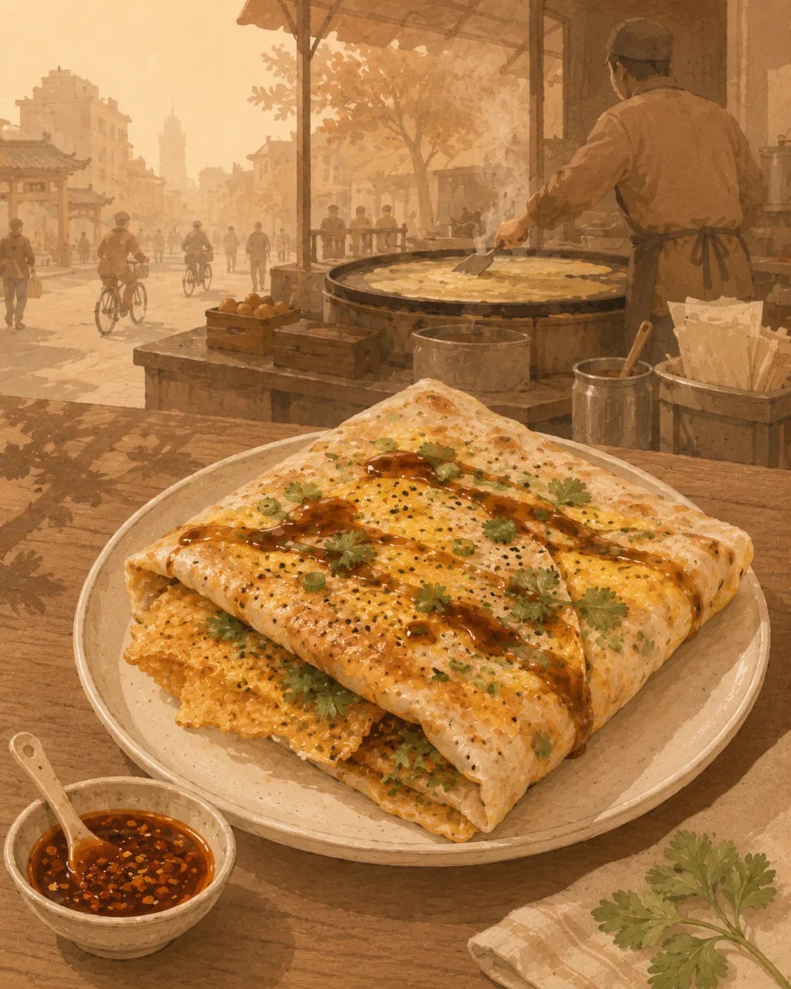Jianbing de rue simplifie, petit-déjeuner de Chine, Shandong et Nord de la Chine