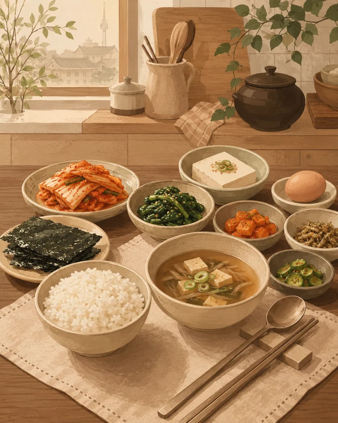 Riz et banchan, petit-déjeuner de Corée