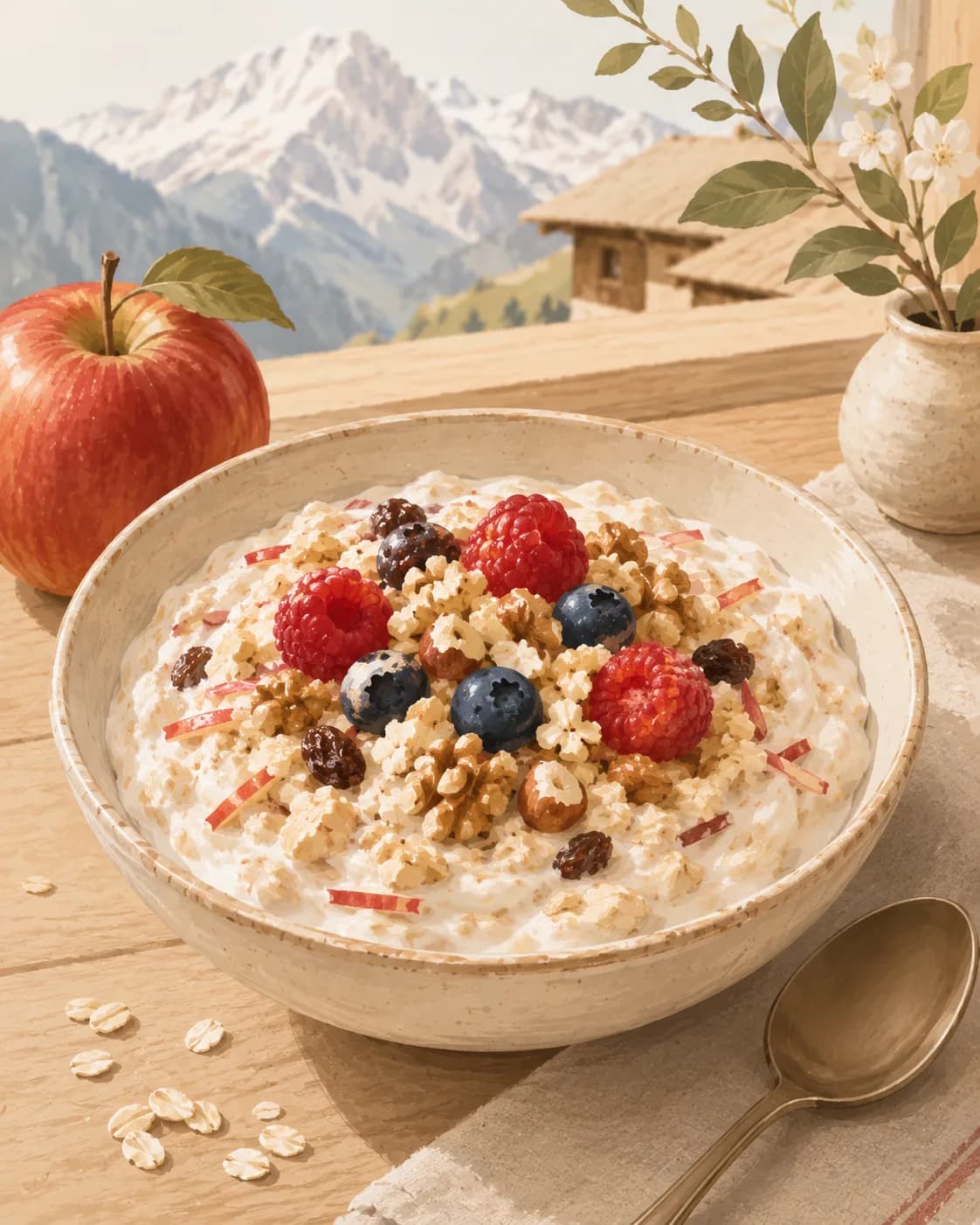 Birchermuesli suisse, petit-déjeuner de Suisse