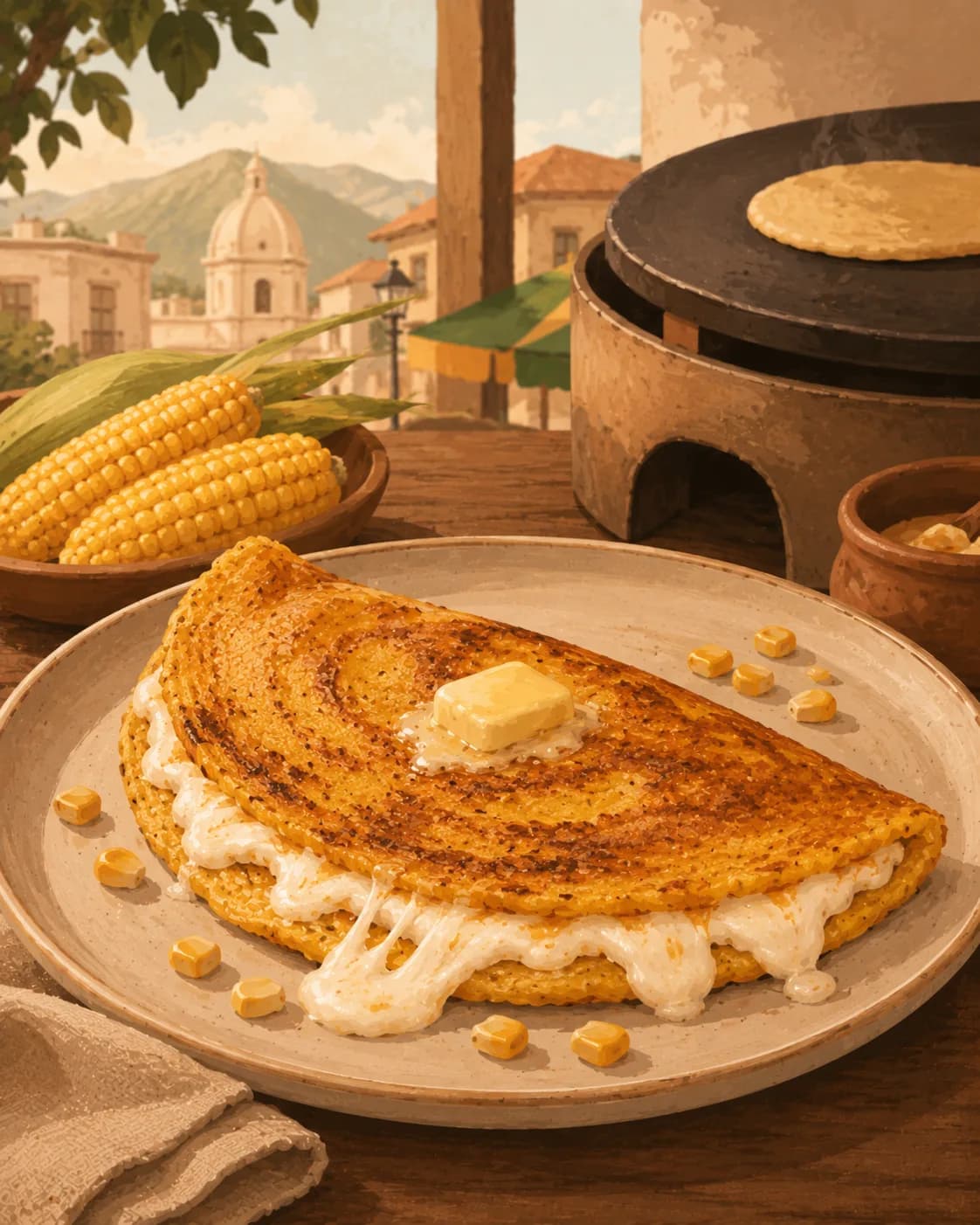 Cachapas vénézuéliennes, petit-déjeuner de Venezuela