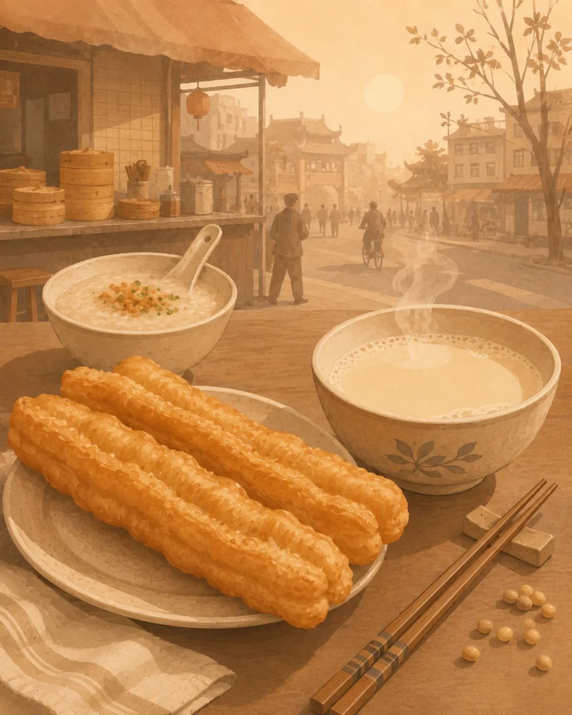 You tiao avec lait de soja, petit-déjeuner de Chine continentale