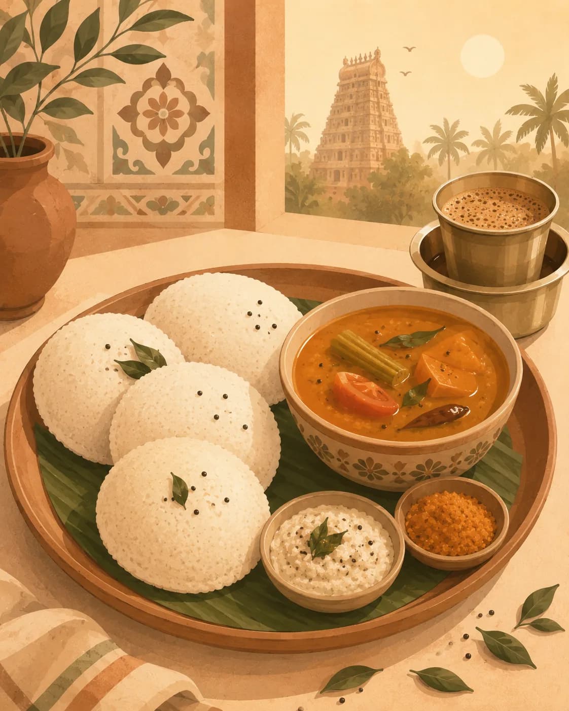 Idli avec chutney ou sambar, petit-déjeuner de Inde du Sud