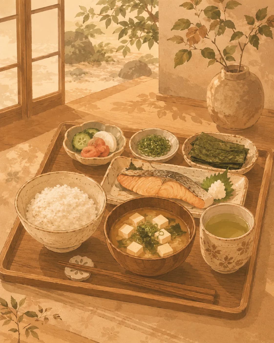 Riz vapeur et soupe miso, petit-déjeuner en Japon